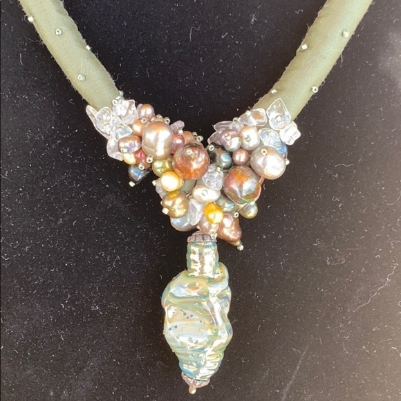 One of a Kind Silk, Pearl & Bead Statement Necklace - Picture 2 of 14